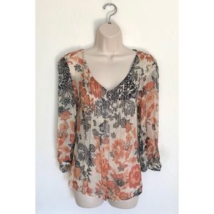 Lucky Brand Chiffon Floral Peasant Blouse